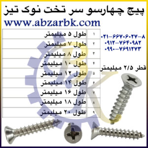 پیچ چهارسو سر تخت نوک تیز بازرگانی ابزارآلات صنعتی بهنام کریمی ABZARBK