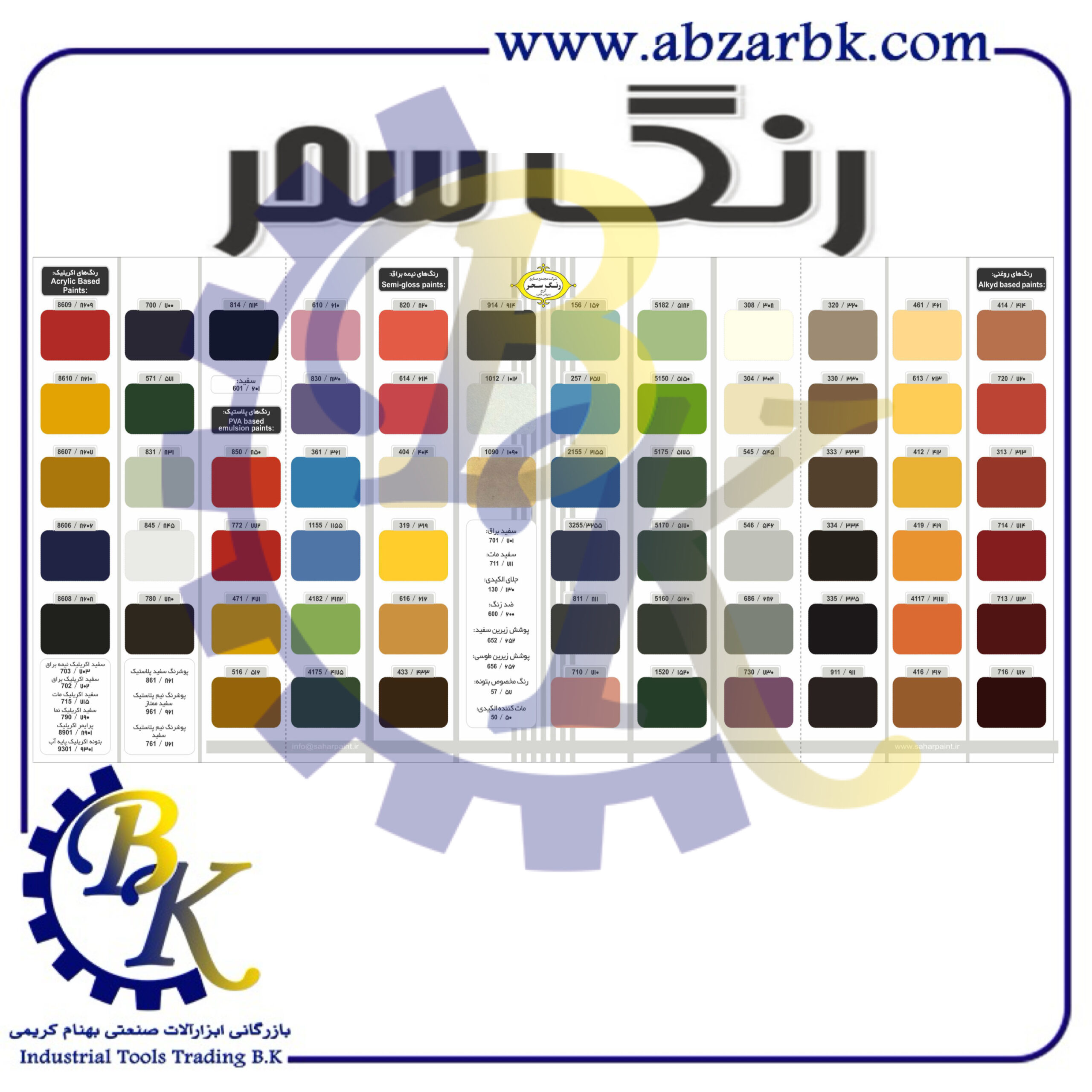 تهیه و تامین انواع رنگ ها و ضد زنگ های برند سحر SAHAR بازرگانی ابزارآلات صنعتی بهنام کریمی ABZARBK تهیه و تامین انواع رنگ ها و ضد زنگ های برند سحر SAHAR بازرگانی ابزارآلات صنعتی بهنام کریمی ABZARBK